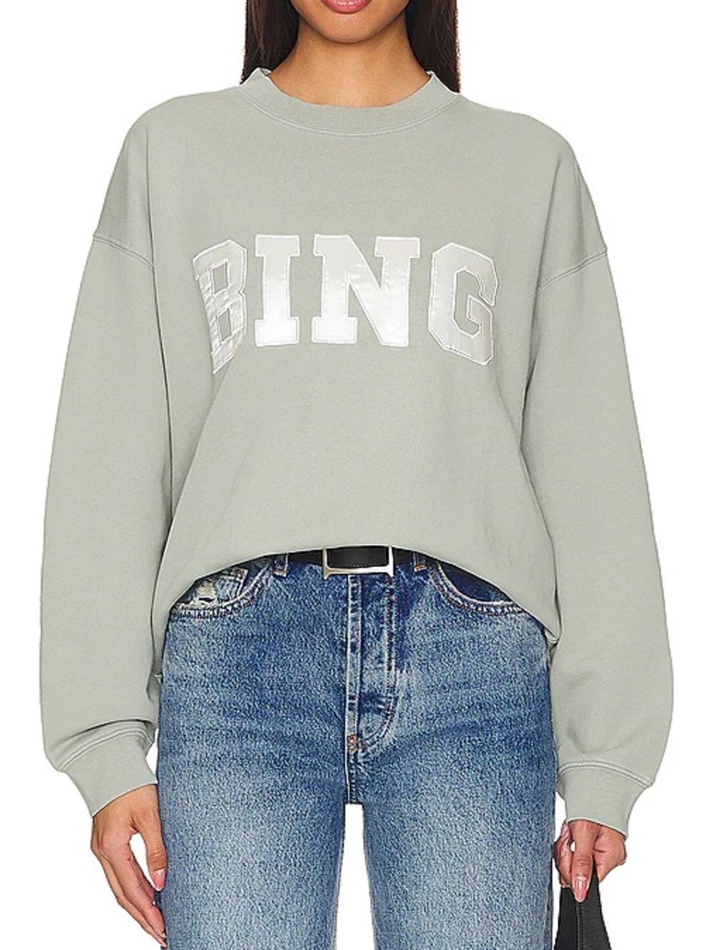Anine Bing Tyler Sage Green Satin Sweatshirt Small